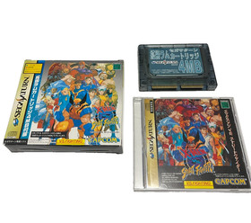 Sega Saturn Console HST-3220 Controller Cables 4MB RAM X-Men vs Street Fighter