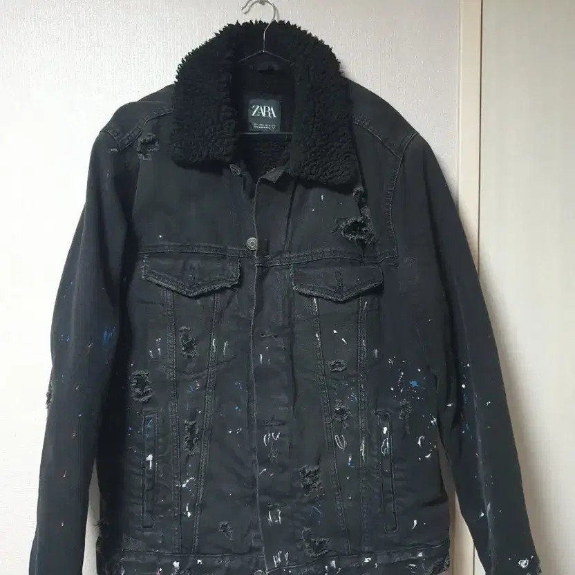 Zara Faux Shearling Black Jeans Jacket - Size L