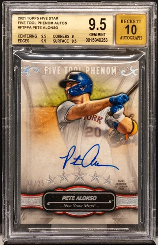 EL.HE4 Pete Alonso 2021 Topps Five Star #FTP-PA Tool Phenom Auto /25 BGS 9.5