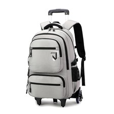 Boys Rolling Backpack, Kids Bookbag with Wheels,Kids Six Wheels Light Gray