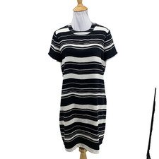 Adrienne Vittadini Dress Womens 4 Black White Striped Short Sleeve Shirt BackZip