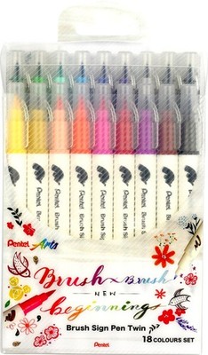 Pentel BrushSignPen Pinselstift Twin 18er Set