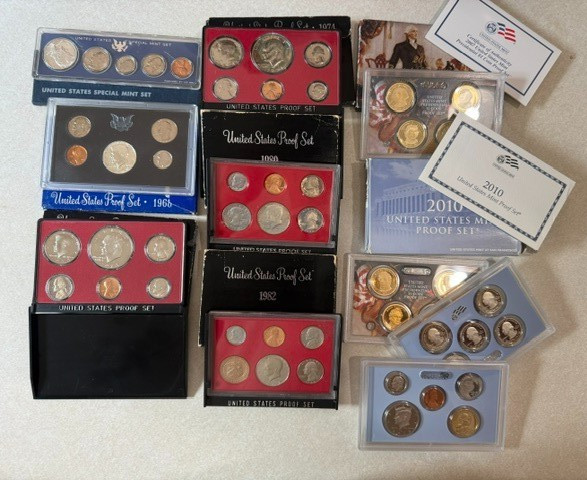 Lot of 8 Mixed US Proof Sets 1966-1982 w/Presidential & State Quarters OGP L100