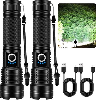 Rechargeable Flashlights 90000 High Lumens - 2 Pack, Super Bright LED Flashlight