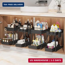 4 Pack Under Sink Organizer, Bathroom Organizers and Storage, 2 Tier Multi-Use P