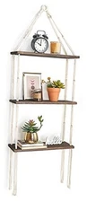  Macrame Wall Hanging Shelf 3 Tier Wood Floating Shelves with Cute Woven Rope 
