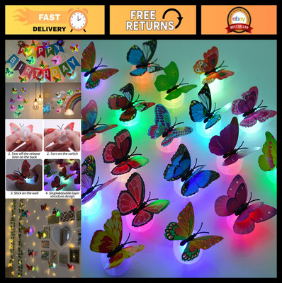 3D Glowing Butterfly Wall Decor - 72 Pcs LED Lights & Stickers for Bedroom, Part