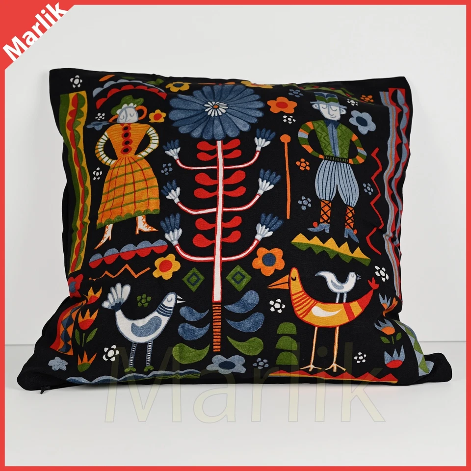 Ikea TRATTKAKTUS Pillow Cushion Cover 20" x 20" Black/Multicolor Nordic Folklore - Image 3 of 4
