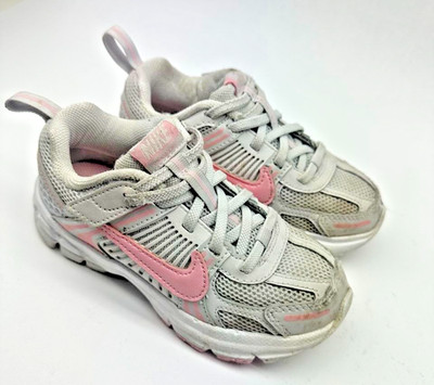 Nike Girls 11c, Running Shoes Gray Pink Hook & Loop Sneakers Youth Kids Preowned