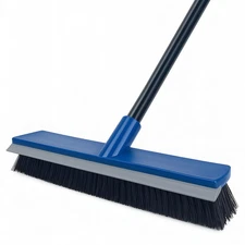 16 Inch Push Broom Outdoor 2 in 1 with Rubber Squeegee and Stiff Bristle Deck