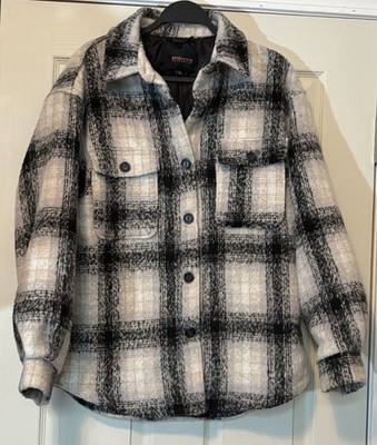 Ambiance Apparel Women's Black And White Plaid, Lined Flannel Shacket - Size L