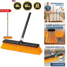 Outdoor Heavy Duty Push Broom Long Handle Floor Clean Large Garage Patio Deck