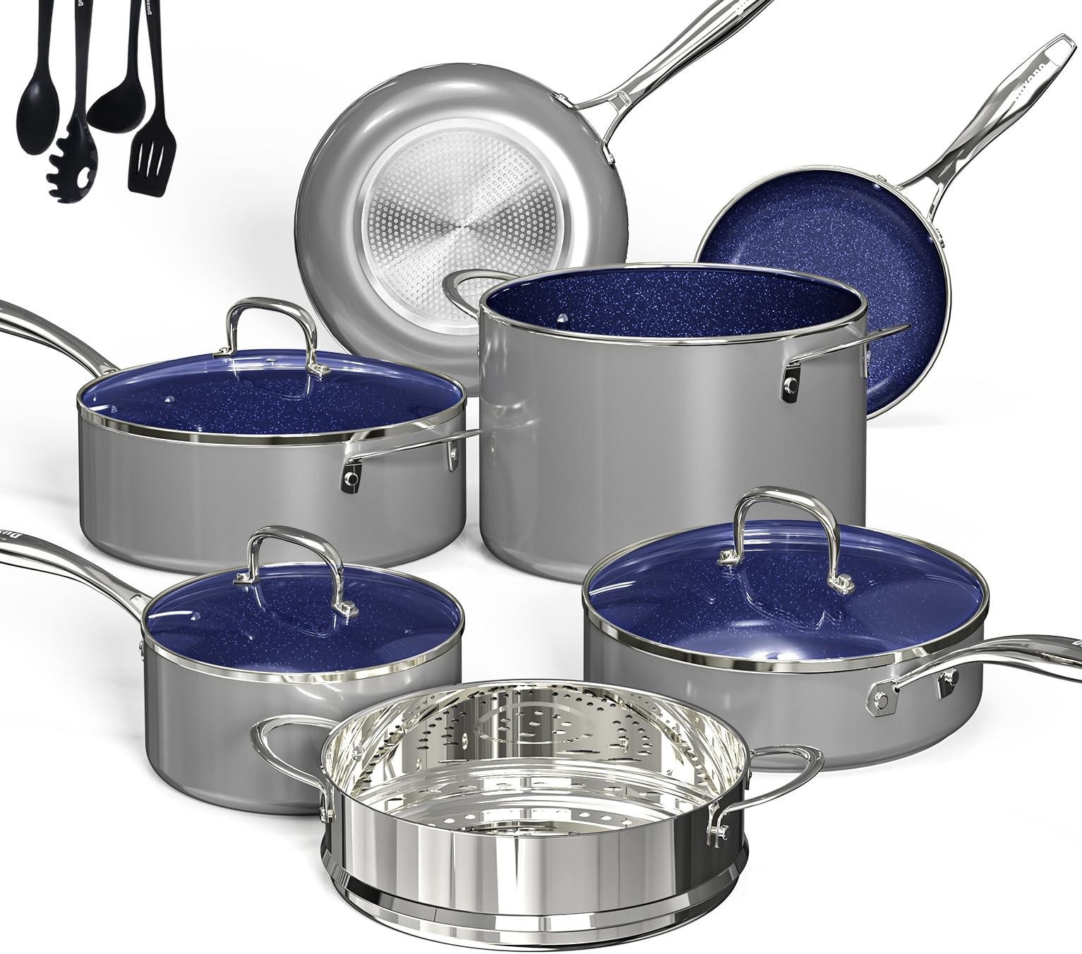 14PC Nonstick Pots & Pans Set with 9H Scratch-Resistant Coating & 2-Layer Durability