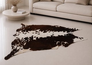 Genuine Brown White Cowhide Rug Real Cow Skin Hair On Hide Carpet 122x122cm 508