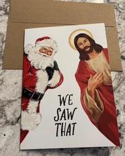 Funny Merry Christmas Santa Jesus We Saw That 5”x7” Greeting Card