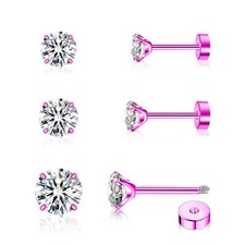 3 Pairs Stud Earrings Set Hypoallergenic Titanium Flat Back Earri