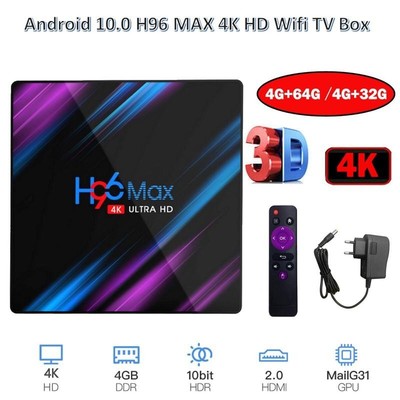 H96MAX Android 10 64GB ROM 4GB RAM 4K WIFI Netzwerk Media Player TV BOX EU Plug
