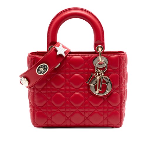 Dior Small Lambskin Cannage My ABC Lady Pre-Loved Satchel Red