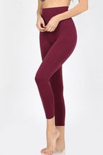 Zenana Womens High Waist Seamless Capri Leggings, L/XL, Black or Burgundy NEW