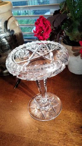 american brilliant cut glass compote 7.75" tall - Picture 4 of 4