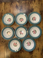 8- Vintage Homer Laughlin 6" Dessert Bowls Empire Green Floral Century Service￼