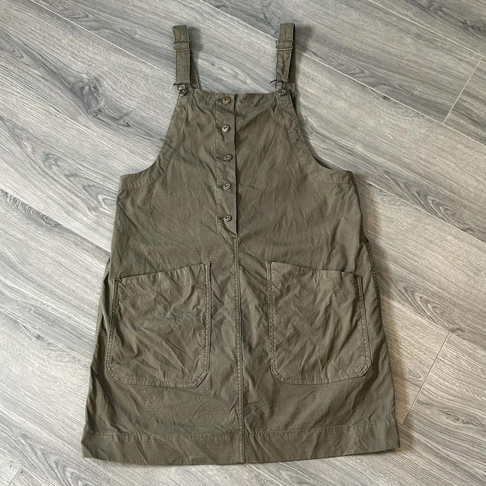 Duluth Trading Co Dress Womens M Green Overall Jumper Bib Pockets Utility