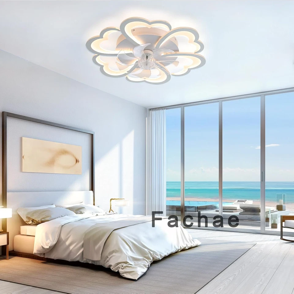 Fiore Ventilatore Da Soffitto Con Luce E Telecomando,Dc 6 Velocità Lampadario Co - Immagine 2 di 4