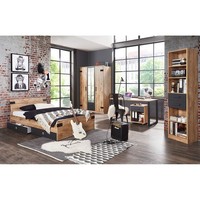 Bett 90Cm Kleiderschrankregal Schreibtisch Rollcontainer Jugendzimmer Eiche Grau