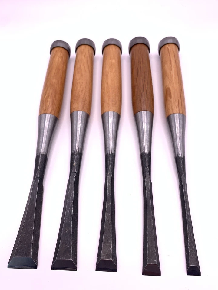 Set Of 5 Japanese Fishtail Chisels Blacksmith Made Bachi Nomi - Image 3 of 4
