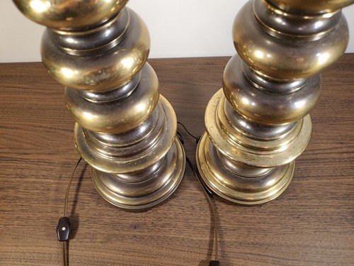 Pair of Vintage Brass/Bronze Table Lamps 34" Tall Living Room Light Heavy Stable - Picture 9 of 14