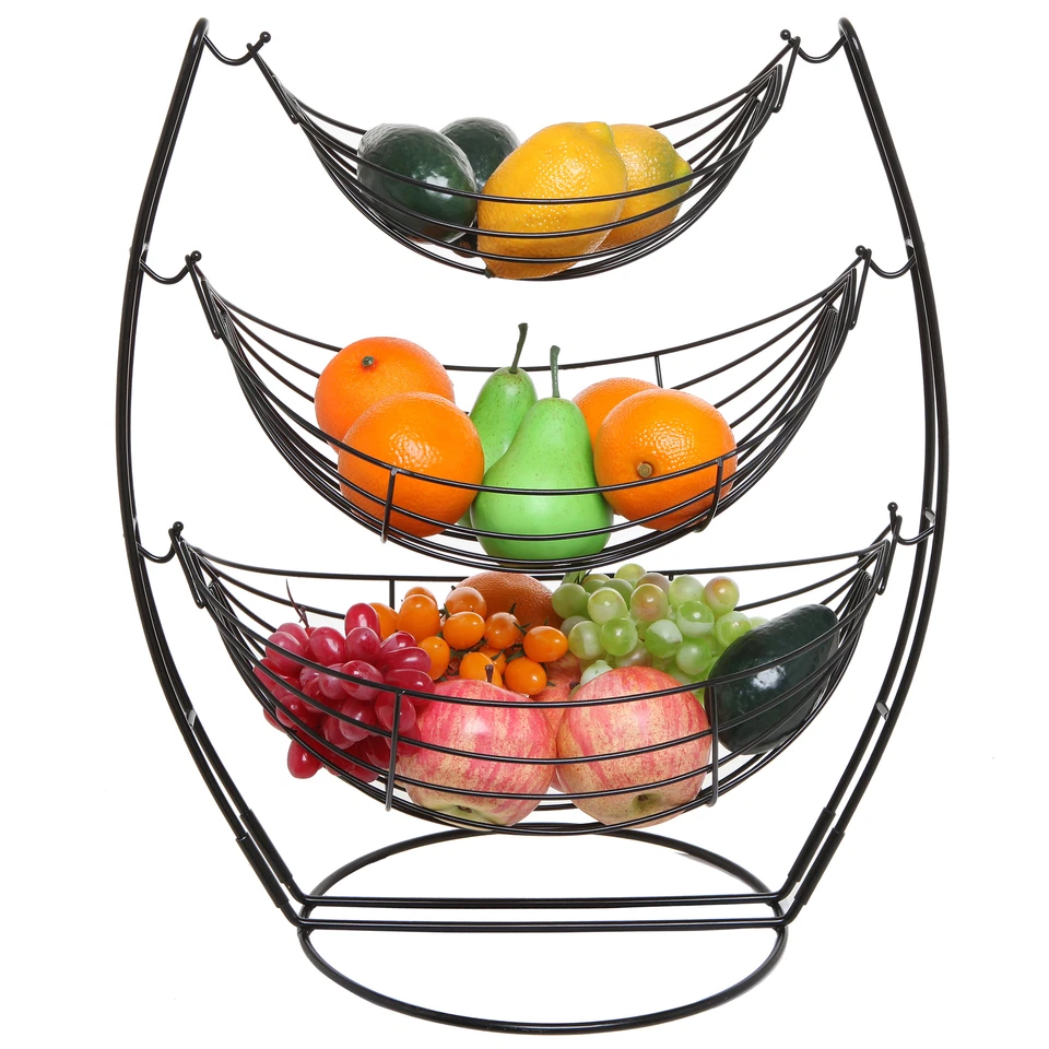 MyGift 3 Niveles Negro Triple Hamaca Frutas Verduras Producir Metal Cesta Soporte Foto 3 de 4