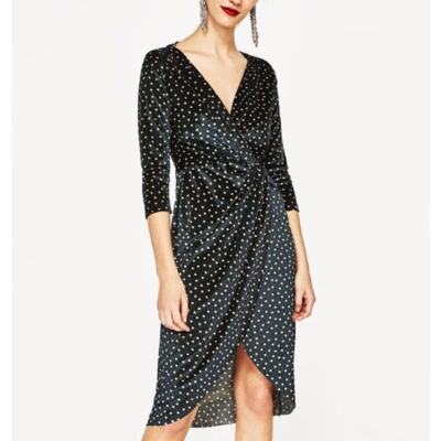 ZARA Green Polka Dot Velvet Twist Front Crossover Dress Size: S | eBay