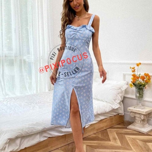 ZARA NUOVO ABITO MIDI BUSTIER LINO STAMPA FLOREALE BLU CIELO S,M,L 2157/056 - Foto 6 di 12