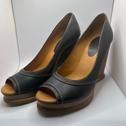 Zapatos de cuero Michael Kors Newton negros con tacón de cuña punta pep talla 9,5 - Imagen 2 de 11