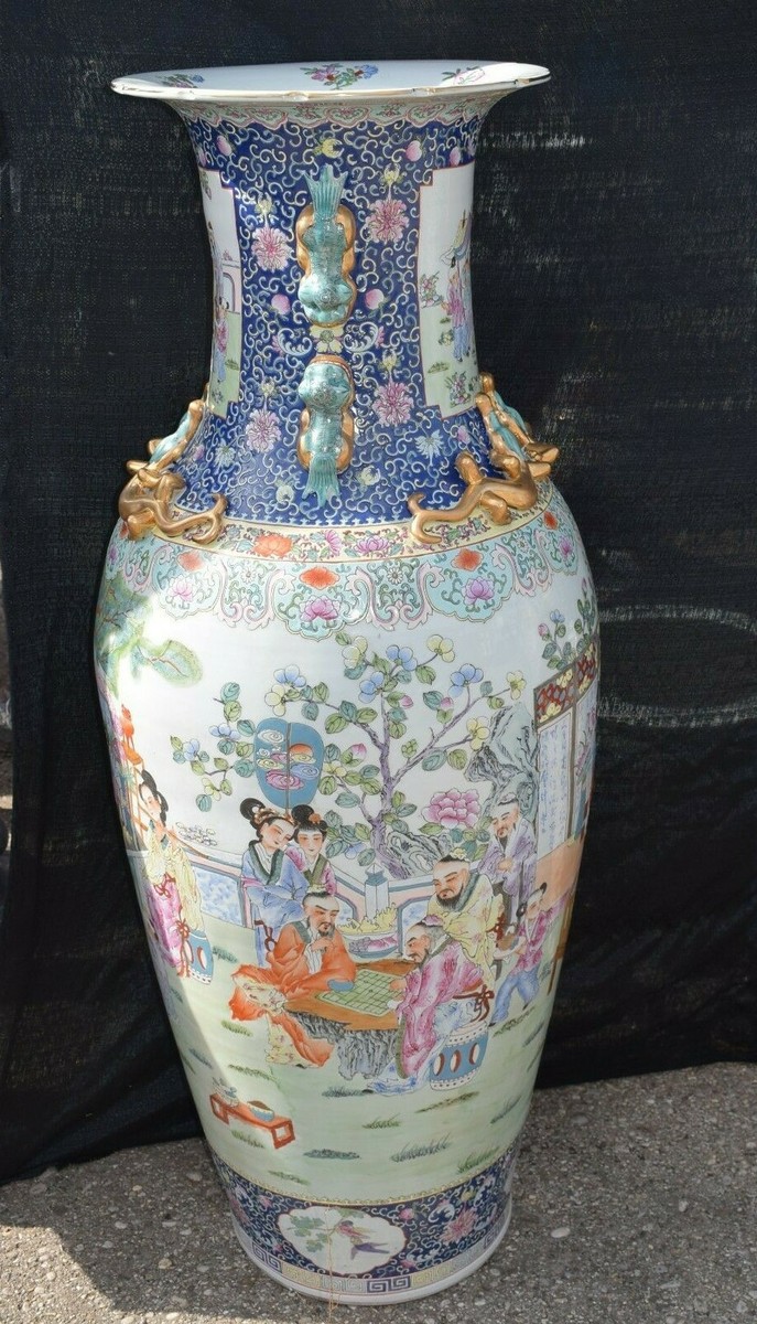 XXL Porzellan Bodenvase-China, Unsterbliche im Palastgarten, Bodenmarke, 136cm
