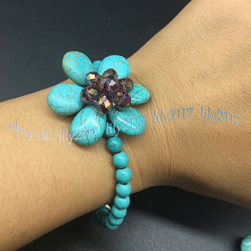 Brazalete flor cristal facetado cuentas piedras preciosas lágrima turquesa natural 7,5"" Foto 4 de 4