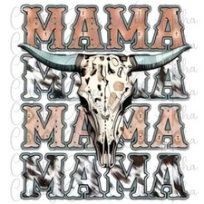 Sublimation Transfer Mama Bull Skull Western Ready To Press Heat Transfer