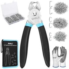 SHALL Hog Ring Pliers Kit with 600pcs (3/8’’, 1/2’’, 3/4’’) for Upholstery