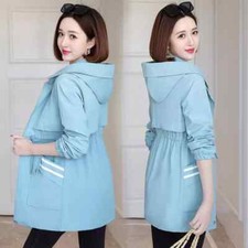 Giacca trench spolverino donna con cappuccio blu slim fit elegante D124