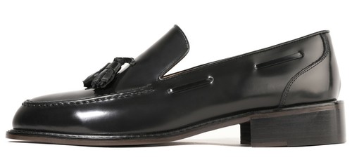 Mocasines sin cordones Firenze Atelier para hombre de cuero negro con delantal punta borla - Imagen 5 de 13