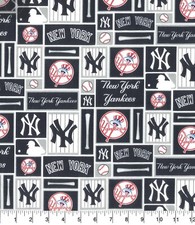 MLB New York Yankees Cotton Fabric Base Ball Team by The 1/4 Yard