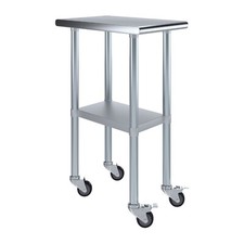 24 in. x 15 in. Stainless Steel Work Table with Casters | Work Station