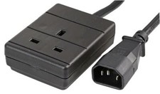 Image of Power Extension Cable IEC C14 Male Plug to UK Mains Female Socket 10A Black 0.5m