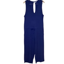 Quince Women's French Terry Jumpsuit Sleeveless Keyhole Back, Navy, Size Large