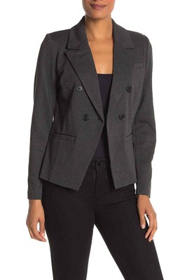 Bagatelle Womens Blazer Jacket Double Breasted Ponte Knit Long Sleeve Gray L NWT