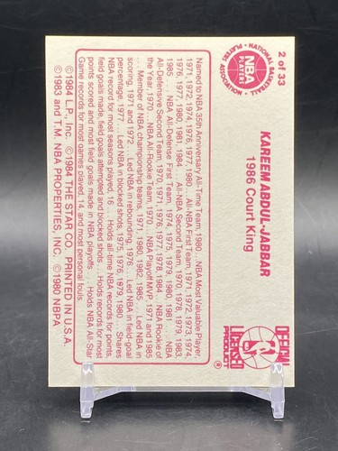 1986 Star Court Kings #2 Kareem Abdul -Jabbar HOF Lakers Vintage Basketball Card - Picture 2 of 2