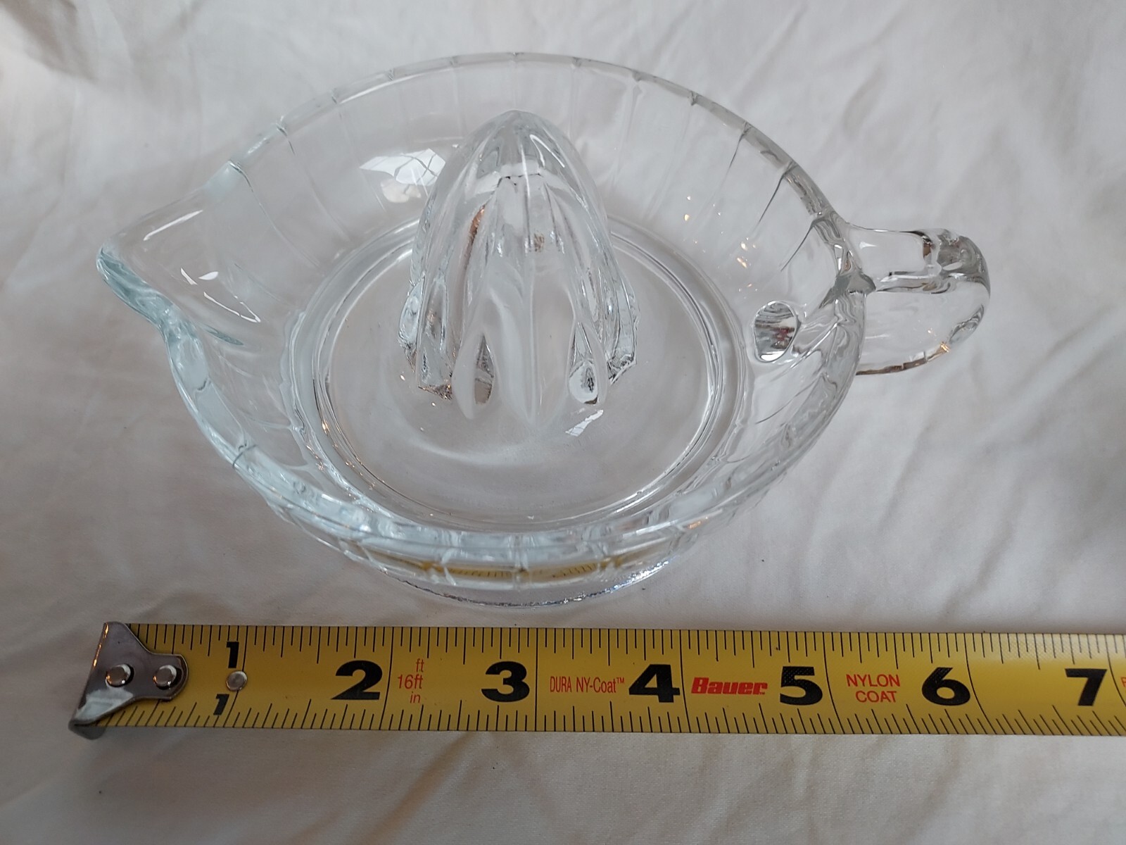 Vintage Clear Ribbed Glass Citrus Juicer Reamer w/ Pouring Spout & Handle