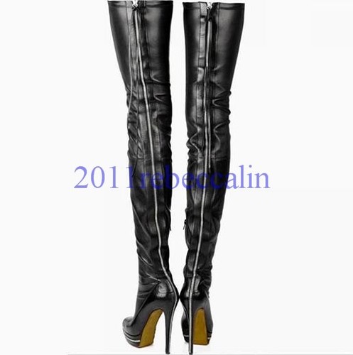 Negro Tacón Stiletto Plataforma de mujer con cremallera a la Rodilla Muslo Botas  Altas Prendas para club nocturno | eBay