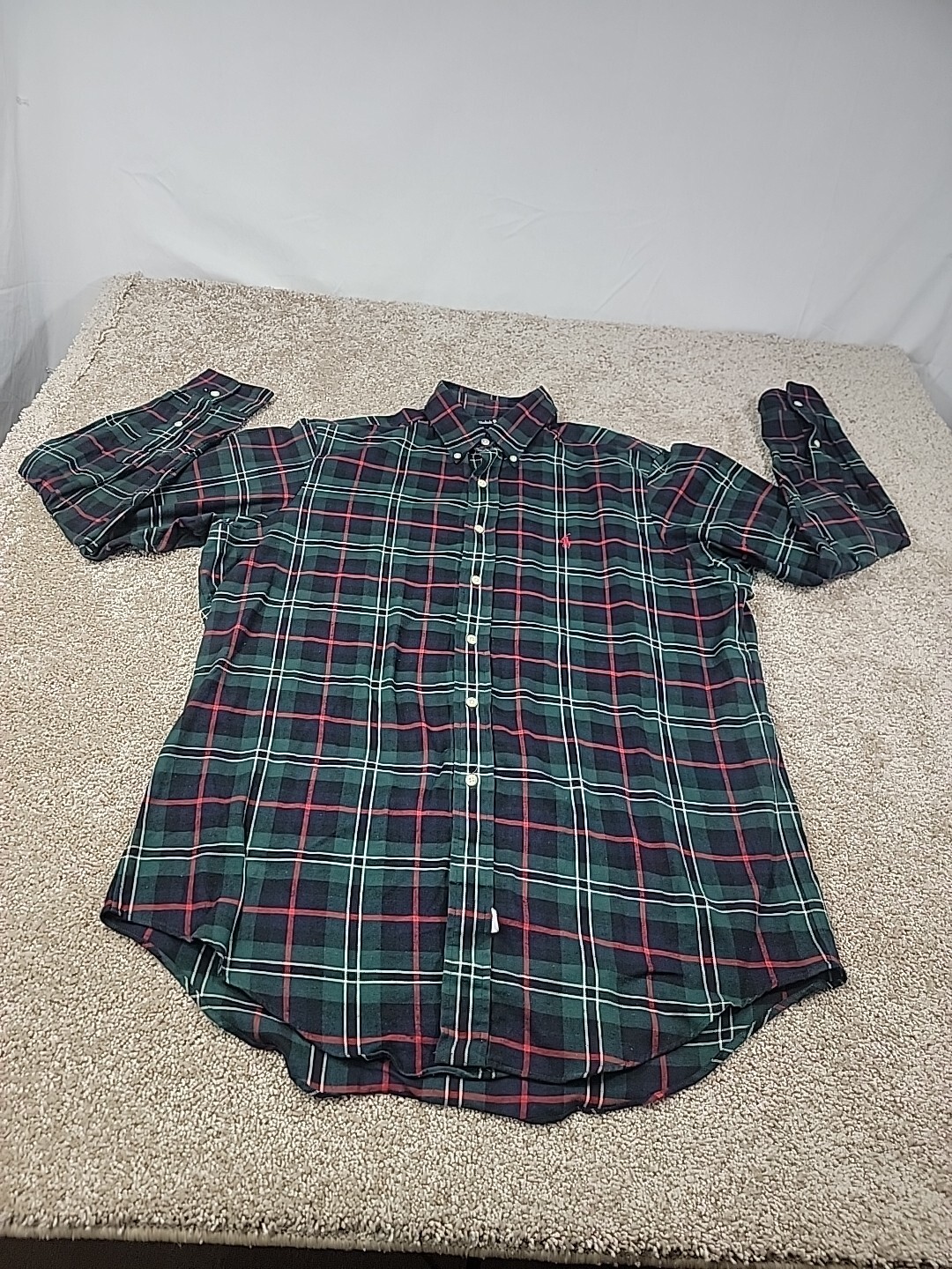 Polo Ralph Lauren uomo L tartan camicia a quadri rosso pony vestibilità classica bottoni USA