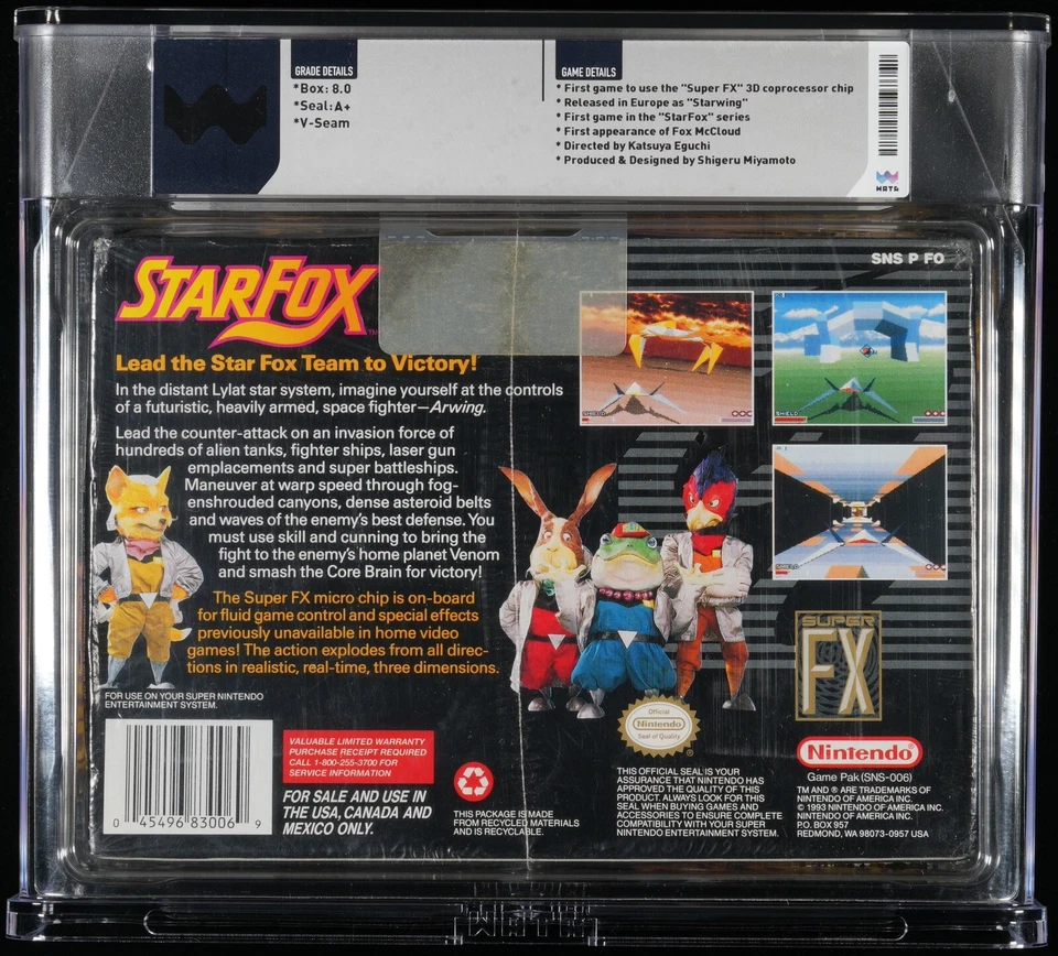 Sealed WATA 8.0 A+ STAR FOX SUPER NINTENDO SNES New Sealed Not CGC VGA Rare - Image 2 of 2